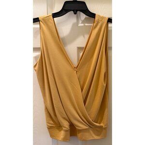 Veronica M Womens Yellow Sleeveless Wrap V-Neck Top S